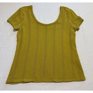 Mustard Yellow Short Sleeve Shirt Pointelle Ribbed Scoop Neck Madewell Size XS